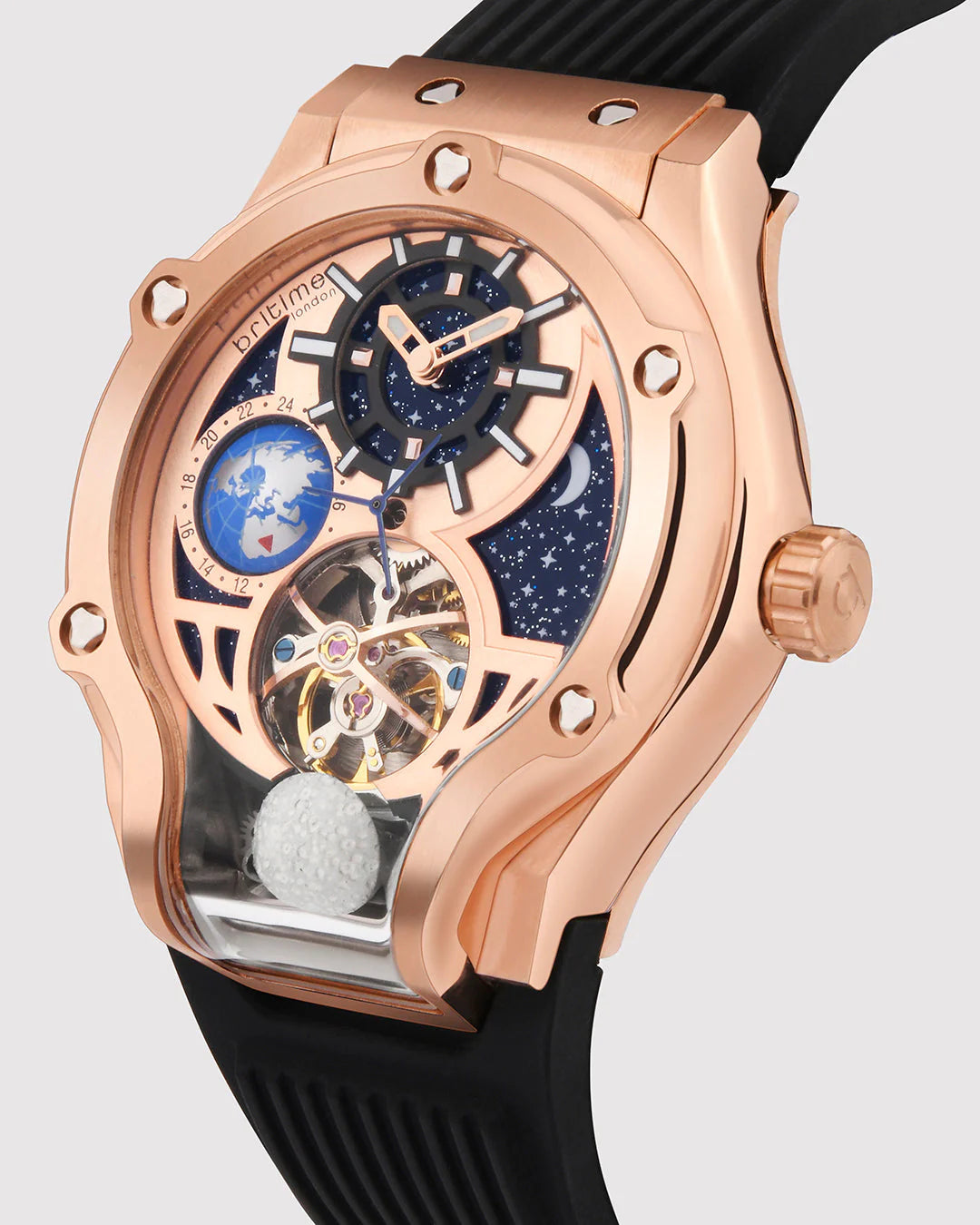 Asteroid Men Automatic Rose Gold Dial Multi-Function Silicone Watch 777-P30706