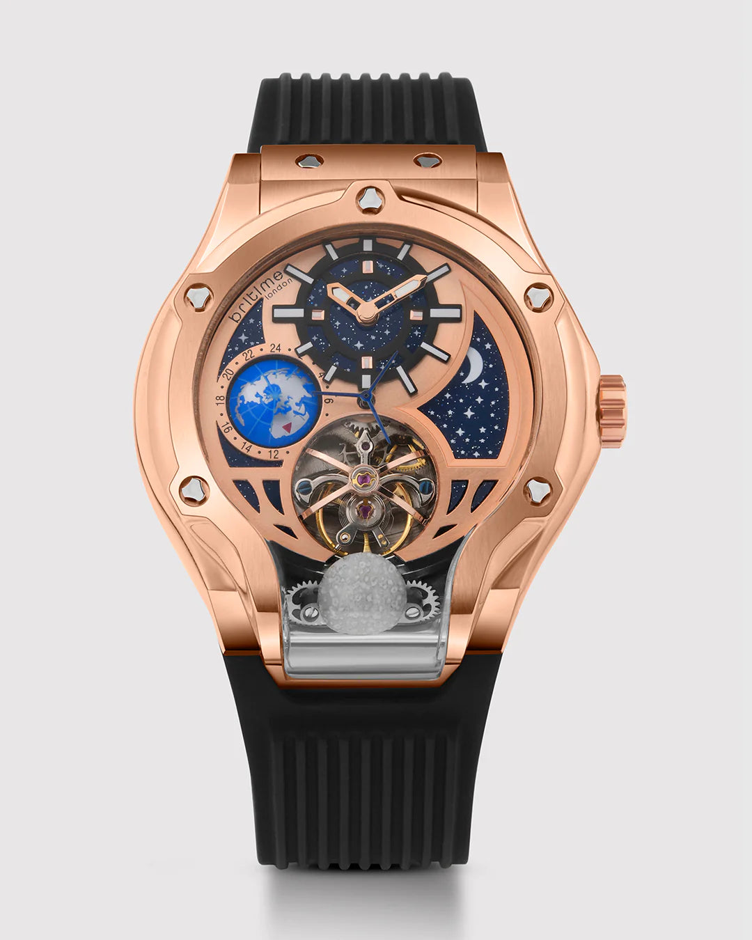 Asteroid Men Automatic Rose Gold Dial Multi-Function Silicone Watch 777-P30706