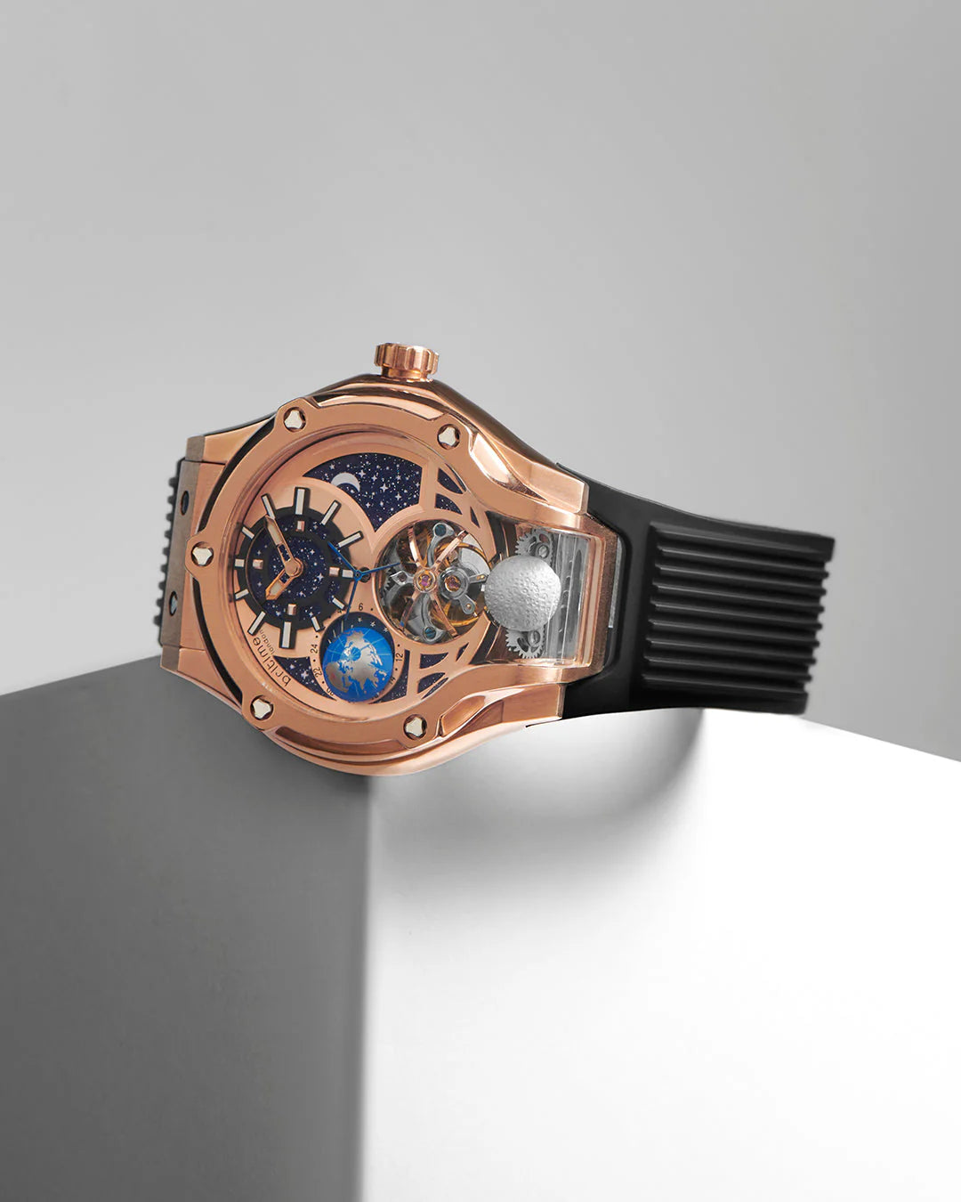 Asteroid Men Automatic Rose Gold Dial Multi-Function Silicone Watch 777-P30706