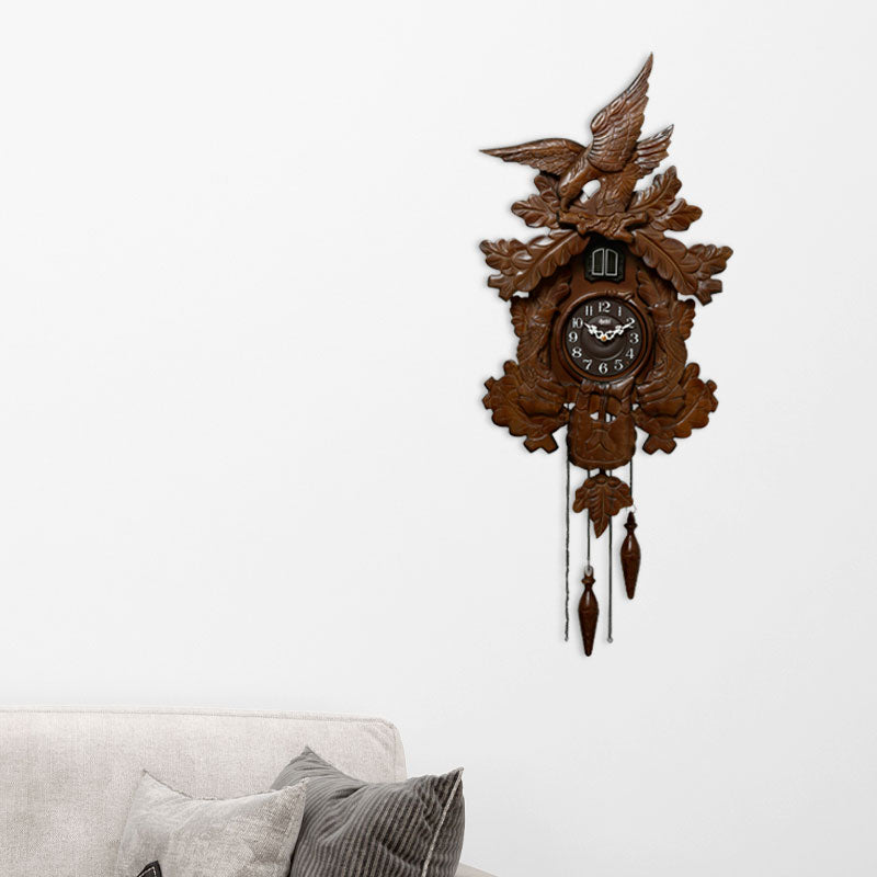 Hand Painted Solid Wood Cuckoo Clock – Cuckoo 037 – Brown