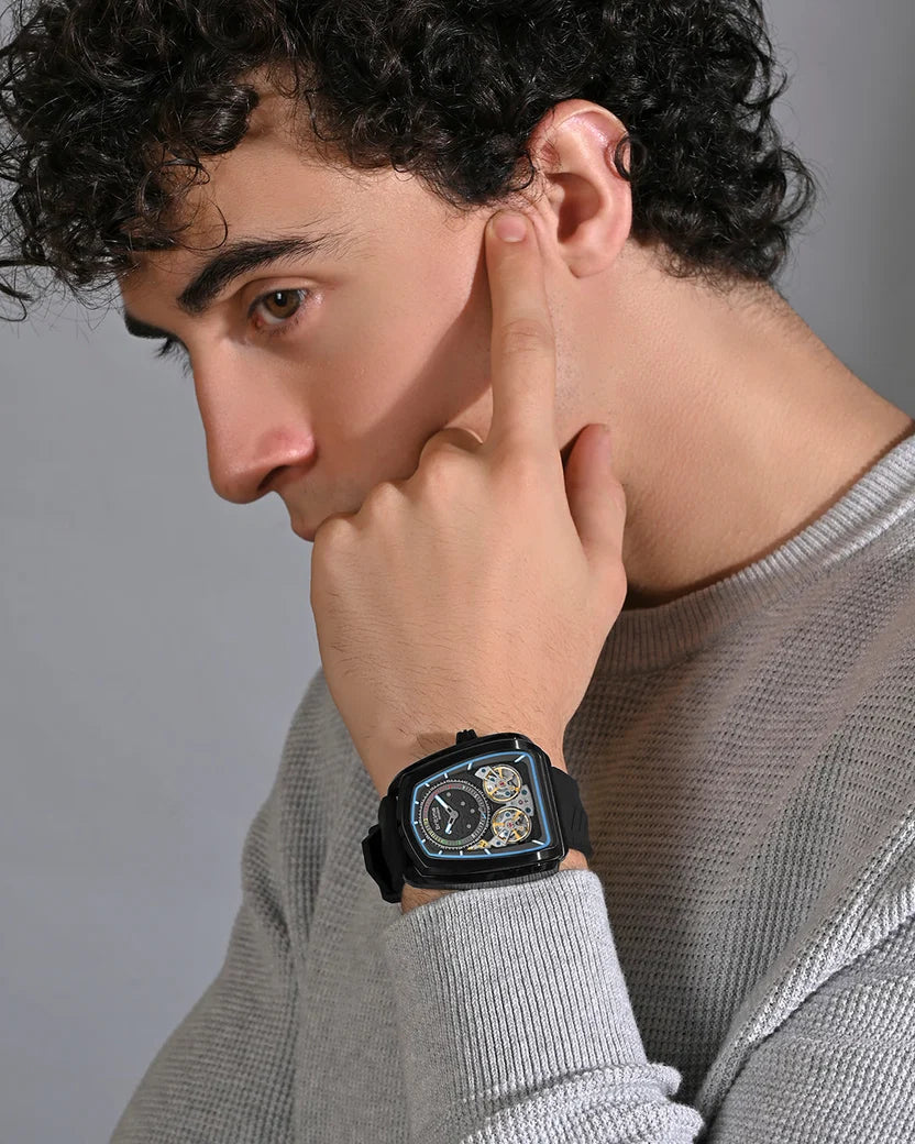 Aventus Men Automatic Black Dial Analog Silicone Watch 101-P40406