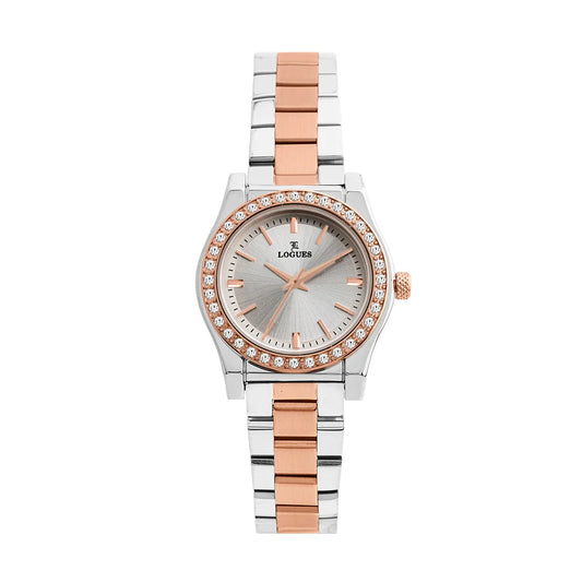 L 6249 BWM-02 Logues Quartz Analogue Silver Dial Rose Two Tone Metal Strap Watch For Women