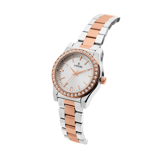 L 6249 BWM-02 Logues Quartz Analogue Silver Dial Rose Two Tone Metal Strap Watch For Women