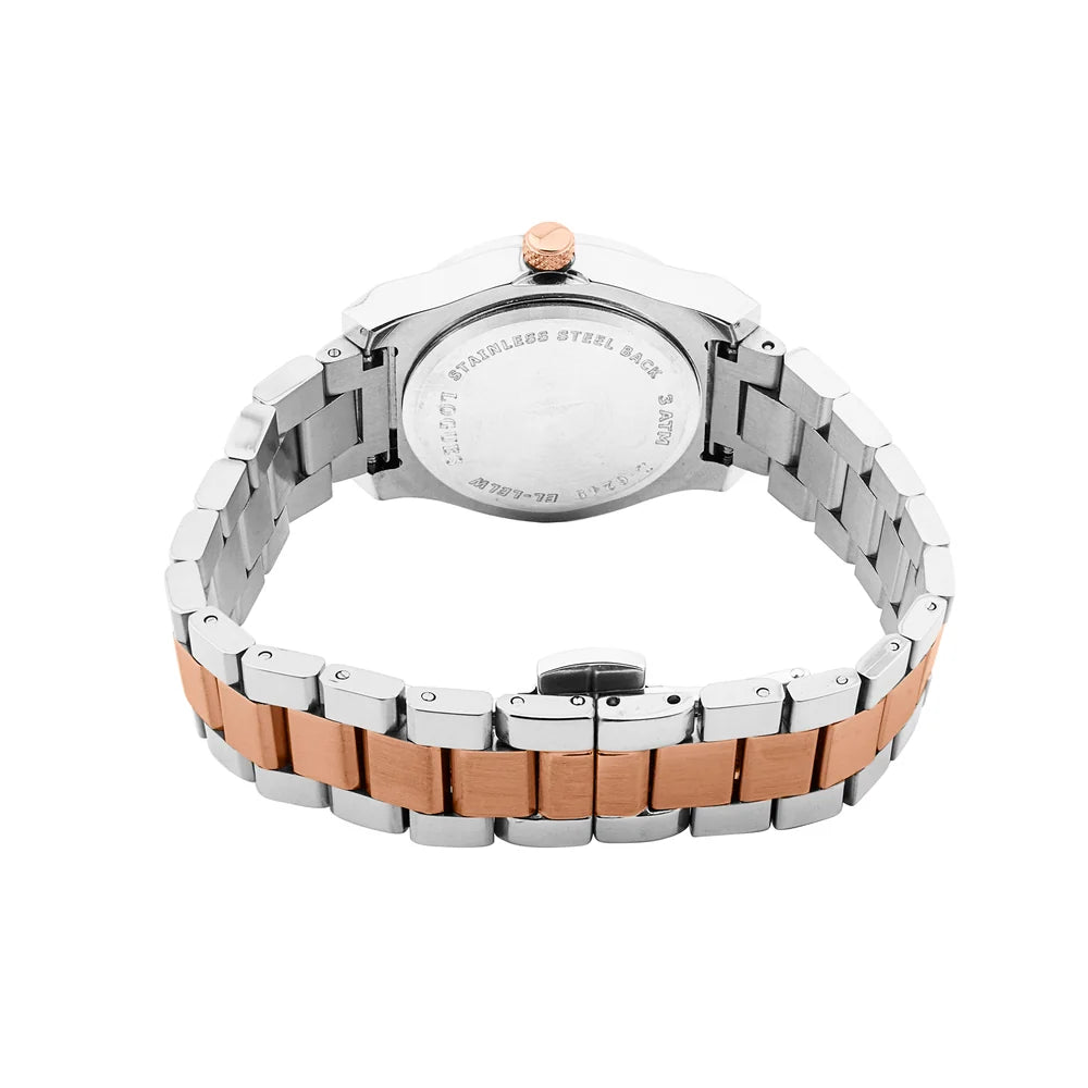 L 6249 BWM-02 Logues Quartz Analogue Silver Dial Rose Two Tone Metal Strap Watch For Women
