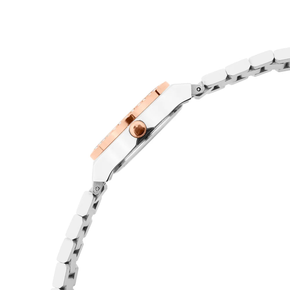 L 6249 BWM-02 Logues Quartz Analogue Silver Dial Rose Two Tone Metal Strap Watch For Women