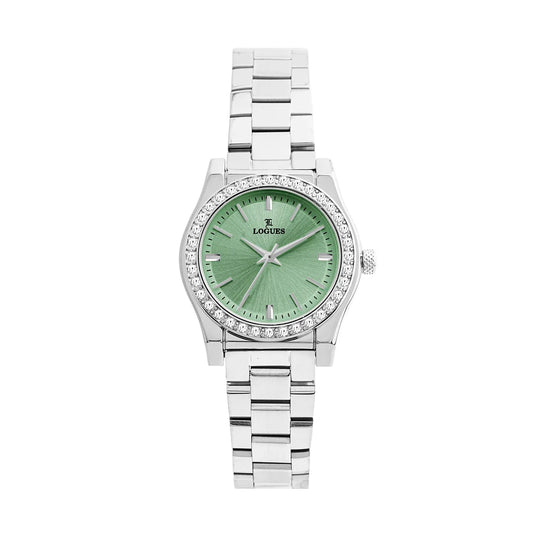 L 6249 SM-10 Logues Quartz Analogue Green Dial Steel Metal Strap Watch For Women
