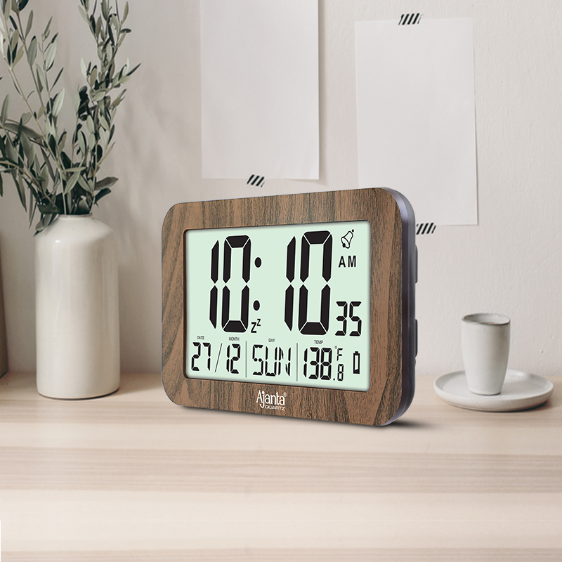 Wall Clock – Desktop Display – LCD Clock – Calendar Clock – LCD 140 – OAK Wood