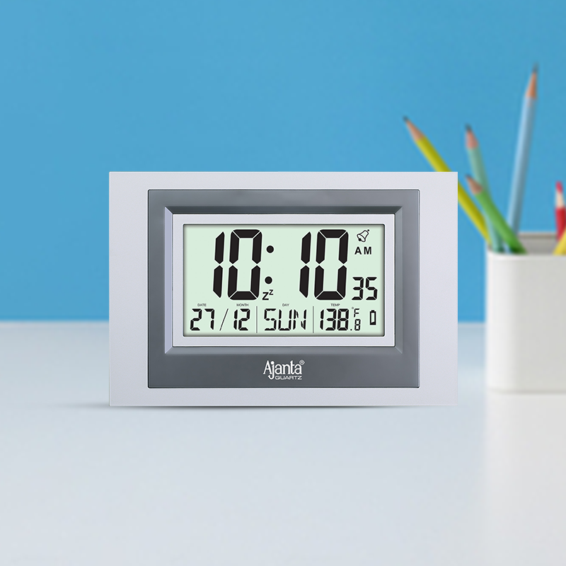 Wall Clock – Desktop Display – LCD Clock – Calendar Clock – LCD 145 – SILVER