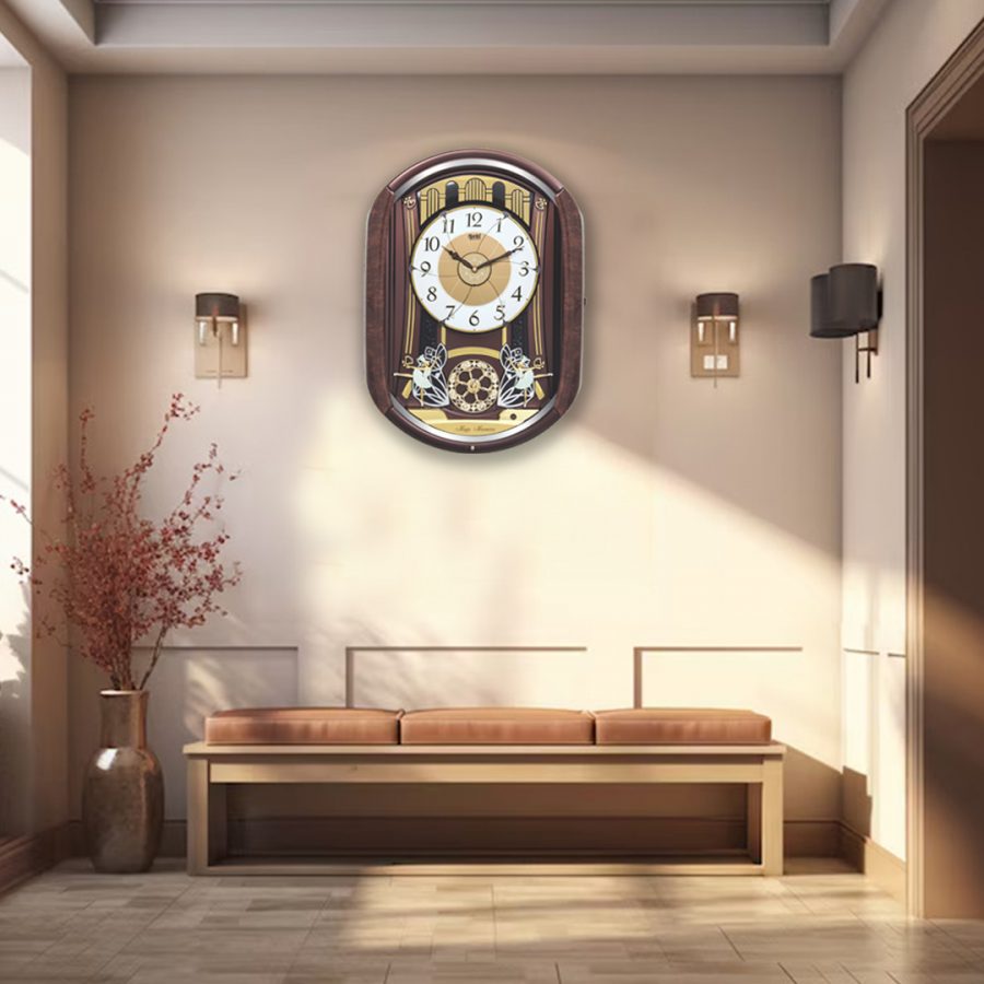 Magic Moments Musical Pendulum Quartz Wall Clock With Swarovski Diamonds – M.M. 037 – Brown